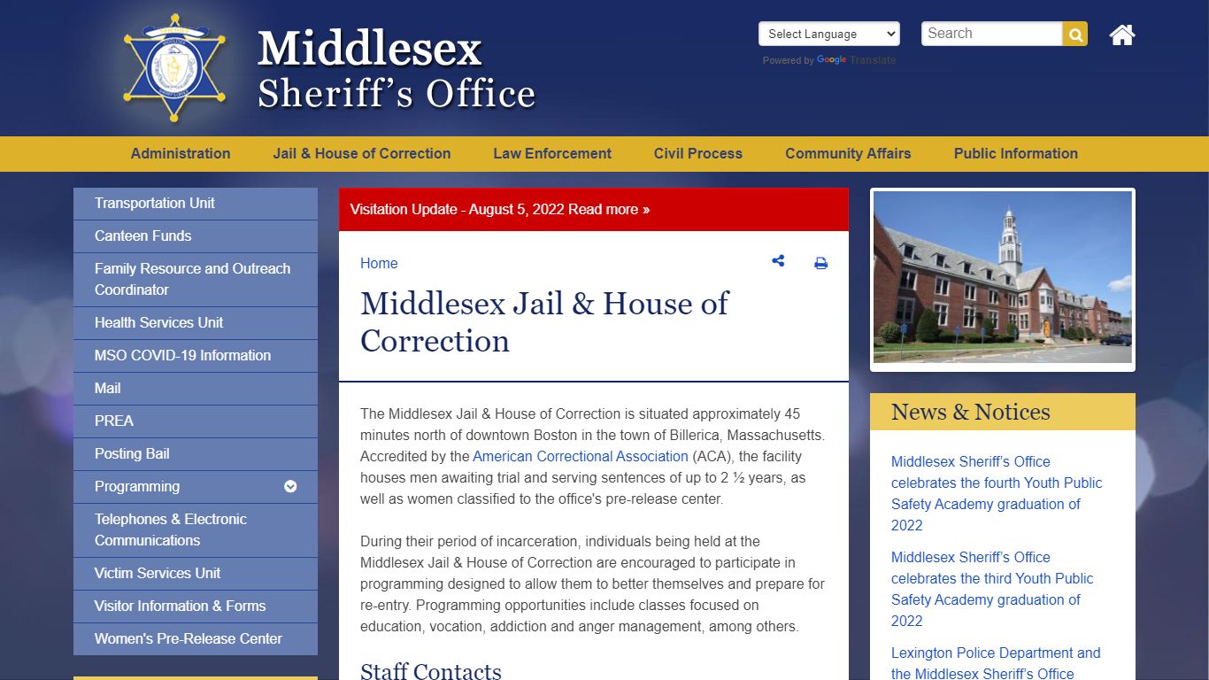 Middlesex Jail & House of Correction | Middlesex Sheriff